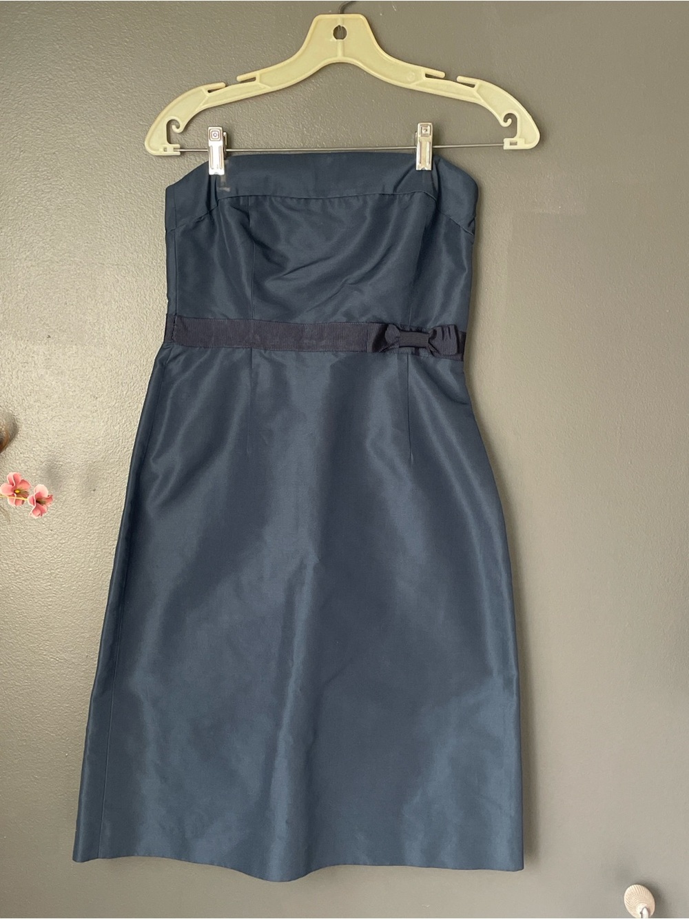 J.Crew Silk Wool Strapless Cocktail Dress Navy Blue Bow Detail Petite 4